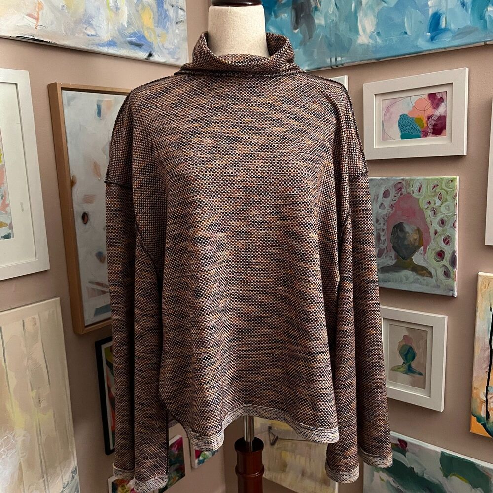 We The Free Sunny Days Turtleneck Oversized Sweater Boho Cozy Bell Sleeve Sz XL